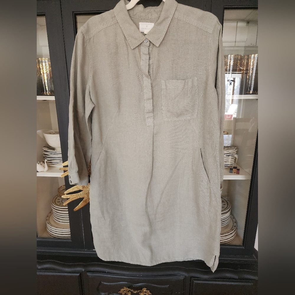 Caslon Light Sage Linen Long Sleeve Dress